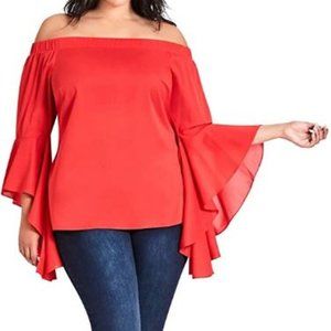 NWT City Chic Romantic Top Off Shoulder Dramatic Boho Sleeve Top Plus Size 20